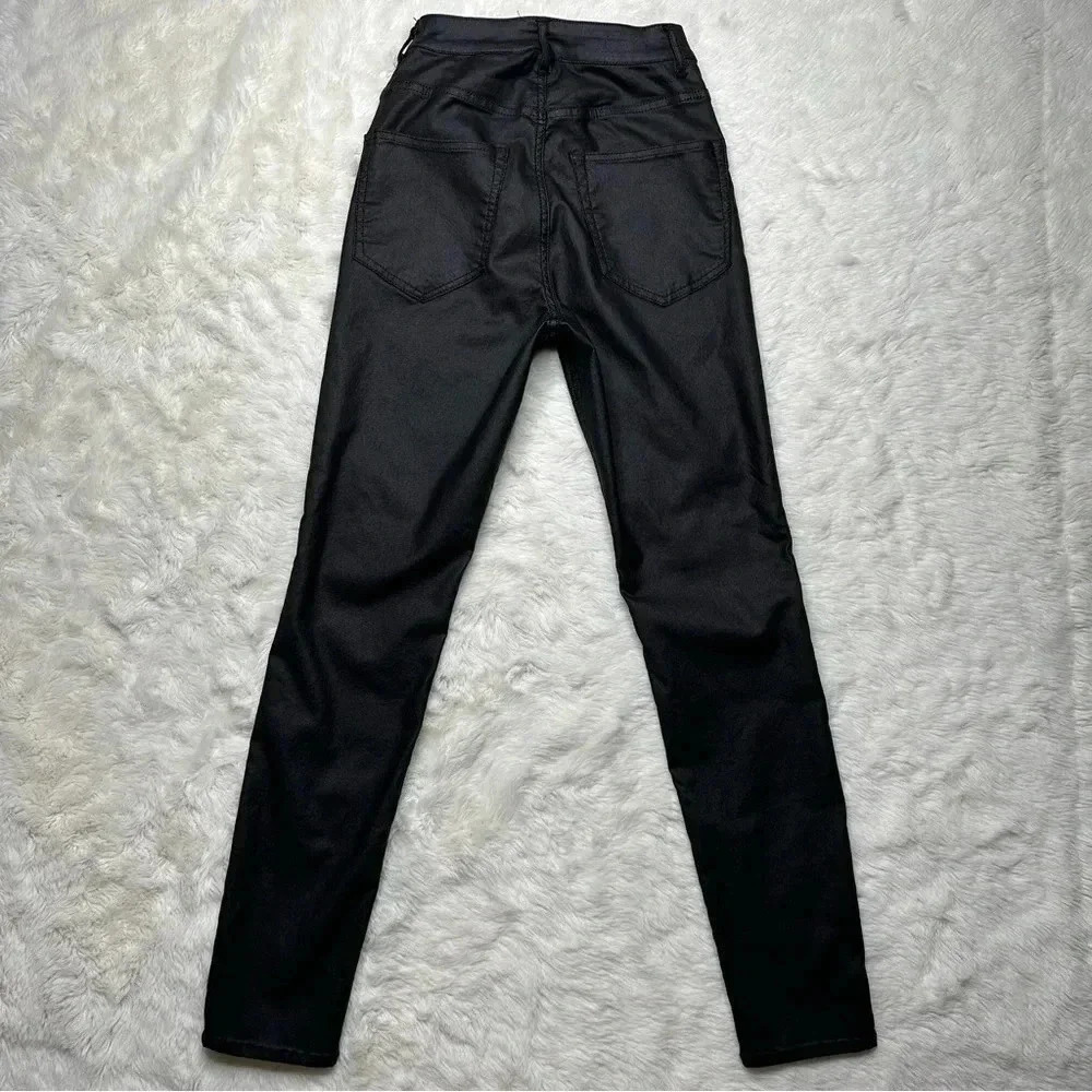 H&M Curvy Jeggings Ultra High Waist Ankle Black Coated Size 4 - Picture 13 of 16